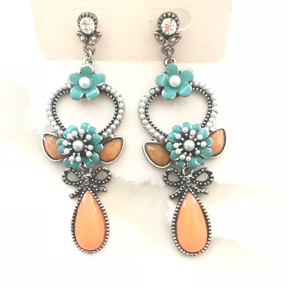 Orange stone tear drop fashion earrings
